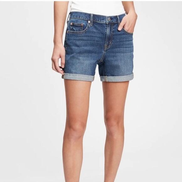 GAP Denim Highrise Jean Shorts Sz 30 Regular 4" Inseam Cuffed Stretch Blue - Picture 1 of 7